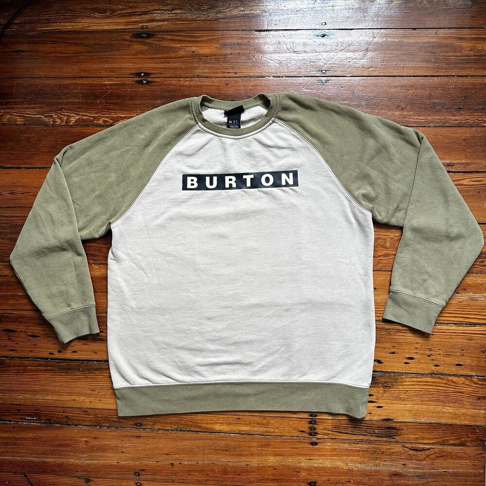 Burton Vault Crew Sweatshirt Mens XL Stout Green White Raglan Fleece Pullover